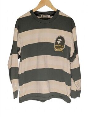 Mens Bape Badge Hoop Long Sleeve Green Tan White Shirt